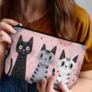 Cat-Themed Pink and Black Pouch